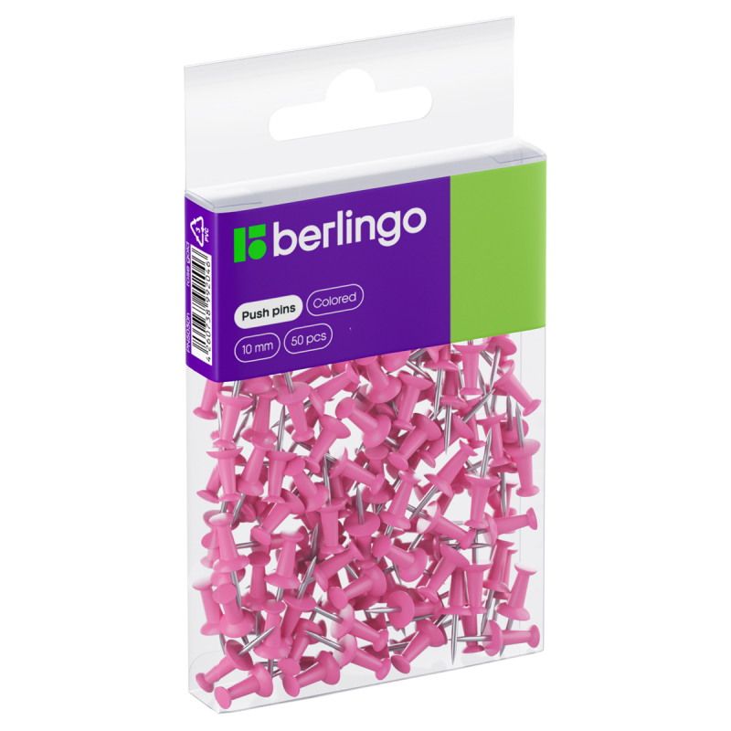 Кнопки силовые 50шт Berlingo цветные, ПВХ упак. розовые