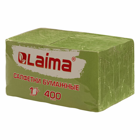 Салфетки бумажные 400 шт., 24х24 см, "Big Pack", зелёные, 100% целлюлоза, LAIMA