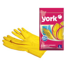 Перчатки резиновые хозяйственные L York, суперплотные, с х/б напылением желтые, пакет с европод.
