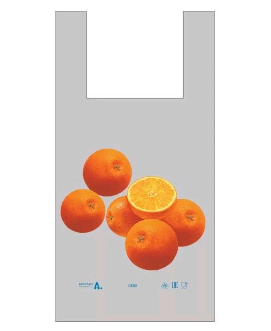 Пакет ПЭ типа "майка" 28+14х55 37мк Апельсины 50шт/уп