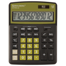Калькулятор настольный BRAUBERG EXTRA-12-BKOL (206x155 мм), 12 разрядов, двойное питание, ЧЕРНО-ОЛИВ