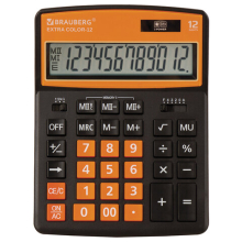 Калькулятор настольный BRAUBERG EXTRA COLOR-12-BKRG (206x155 мм), 12 разрядов, двойное питание, ЧЕРН