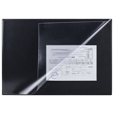 Коврик-подкладка настольный для письма (650х450 мм), с прозрачным карманом, черный, BRAUBERG