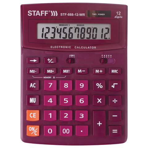 Калькулятор настольный STAFF STF-888-12-WR (200х150 мм) 12 разрядов, двойное питание, БОРДОВЫЙ