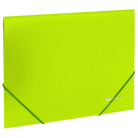 Папка на резинках BRAUBERG "Neon", неоновая, зеленая, до 300 листов, 0,5 мм