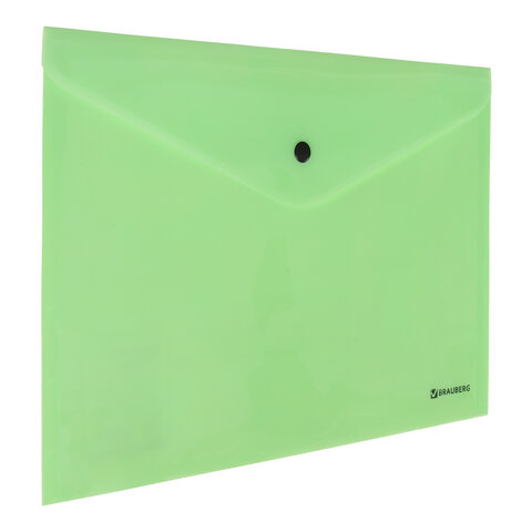 Папка-конверт с кнопкой BRAUBERG "Pastel", А4, до 100 листов, непрозрачная, мятная, 0,18 мм