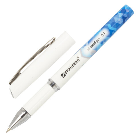 Ручка шариковая синяя 0,7мм BRAUBERG Roll-X корпус белый с печатью масляная с грипом*