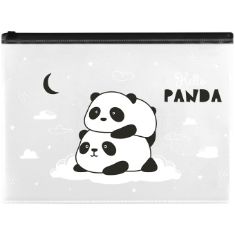Папка-конверт на молнии MeShu "Hello Panda", A4,  150мкм, прозрачная с рисунком