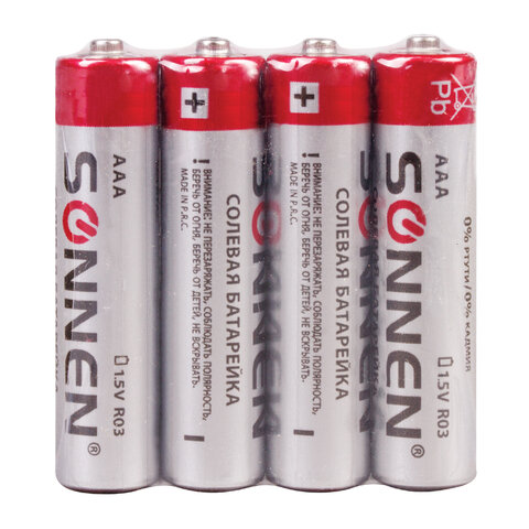 Батарейки SONNEN, AAA (R03, 24А), солевые, мизинчиковые