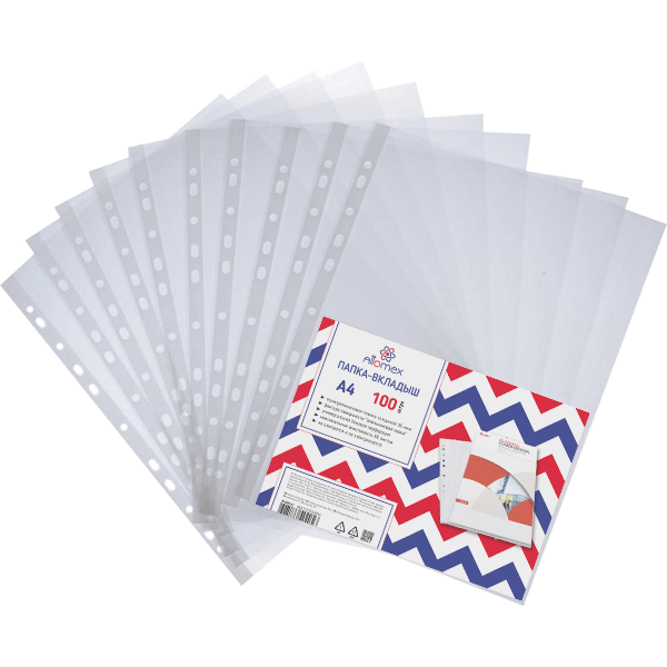 Папка-вкладыш "Attomex" A4 35 мкм, фактура "апельсиновая корка" с универсальной боковой перфорац