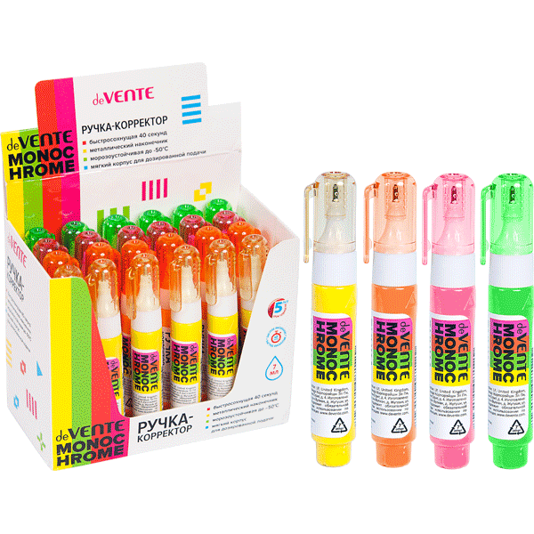 Ручка-корректор "deVENTE. MonoChrome" 07 мл, быстросохнущая, трубчатая система подачи, цвета корпуса