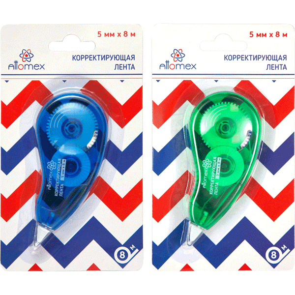 Корректирующая лента "Attomex" 5 ммx08 м, регулировка натяжения ленты, прозрачный корпус ассорти, фр