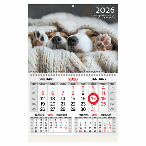 Календарь квартальный 2026 г., 1 блок, 1 гребень, магнитный курсор, мелованная бумага, BRAUBERG, "Но
