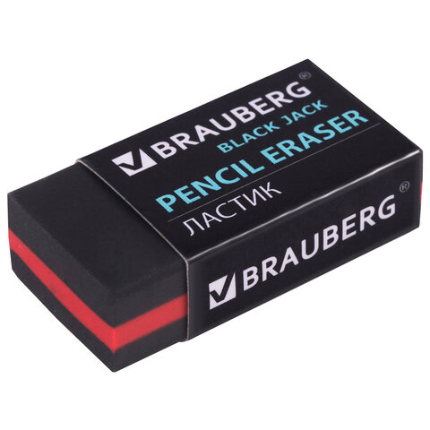 Ластик BRAUBERG "BlackJack", 40х20х11 мм, черный, прямоугольный, картонный держатель