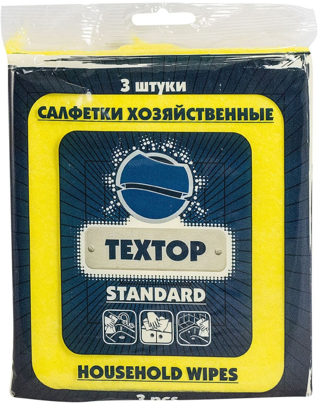 Салфетка вискозная 30*35 3 шт/уп (ТЕКСТОП желтая)