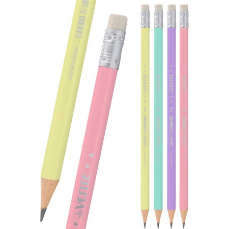 Карандаш чернографитный "deVENTE.Pastel" HB, диаметр грифеля 2 мм, трёхгранный, с ластиком, заточенн