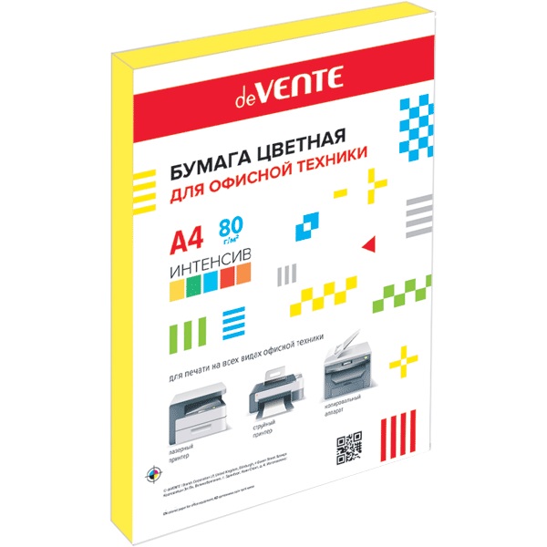Бумага цветная для офисной техники "deVENTE" A4 100 л, 80 г/м², интенсив желтый, в пластиковом пакет