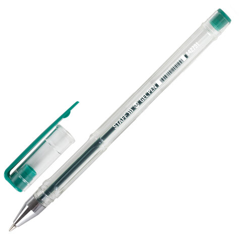 Ручка гелевая STAFF "Basic" GP-789, ЗЕЛЕНАЯ, корпус прозрачный, хромированные детали, узел 0,5 мм, л