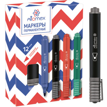 Маркер перманентный "Attomex" круглый корпус, пулевидный наконечник, ширина линии 3 мм, черный