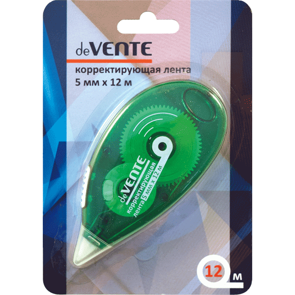 Корректирующая лента "deVENTE" 5 ммx12 м, полупрозрачный корпус с цветной рамкой, белый, фронтальный