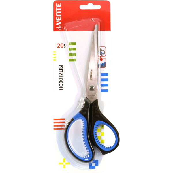 Ножницы канцелярские "deVENTE. Gills" 20 см, двухцветные прорезиненные кольца c лепестками, в картон