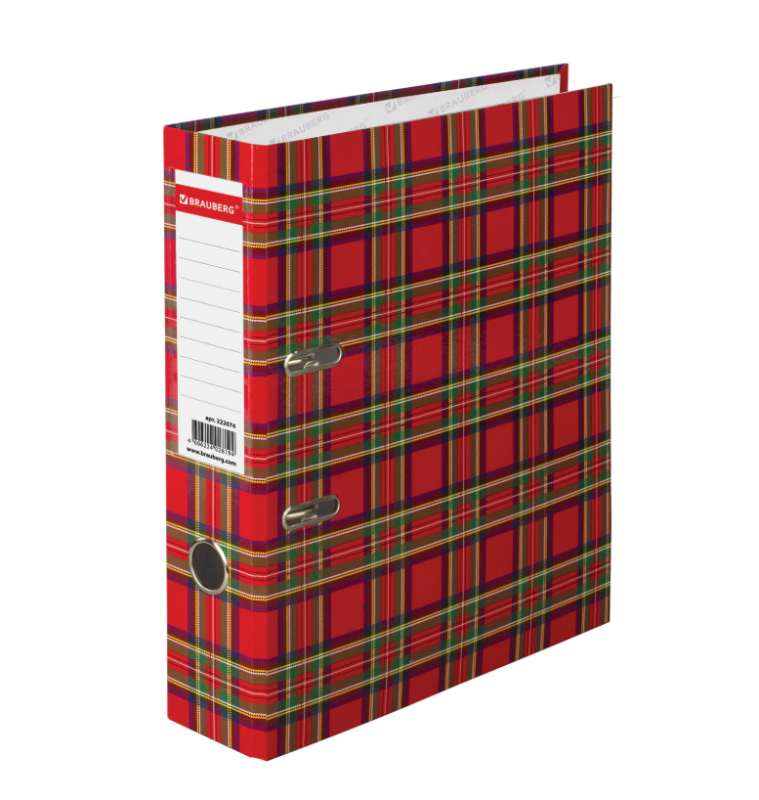 Папка-регистратор BRAUBERG, ламинированная, 75 мм, шотландка