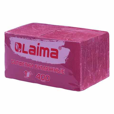 Салфетки бумажные 400 шт., 24х24 см, "Big Pack", бордовые, 100% целлюлоза, LAIMA