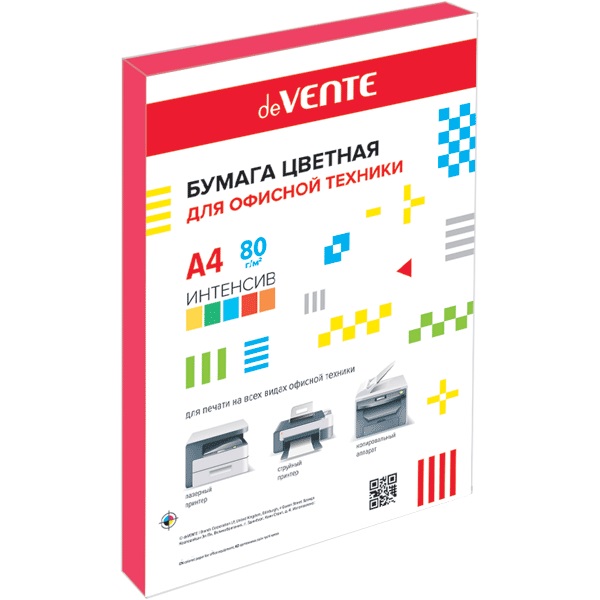 Бумага цветная для офисной техники "deVENTE. Intensive" A4 100 л, 80 г/м², интенсив красный, в пласт