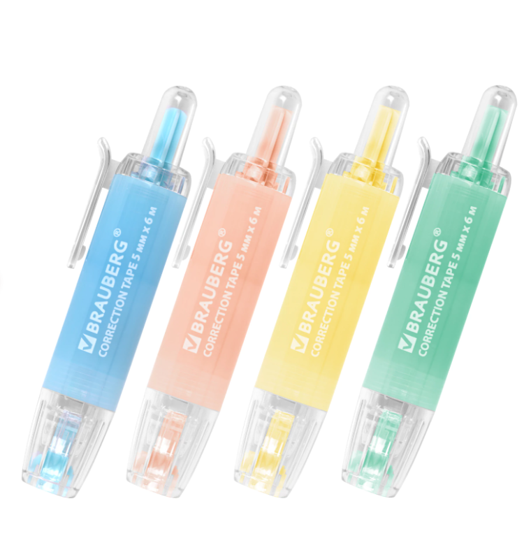 Корректирующая лента BRAUBERG PASTEL 360, 5 мм х 6 м, ассорти, автоматическая, блистер