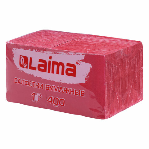 Салфетки бумажные 400 шт., 24х24 см, "Big Pack", красные, 100% целлюлоза, LAIMA