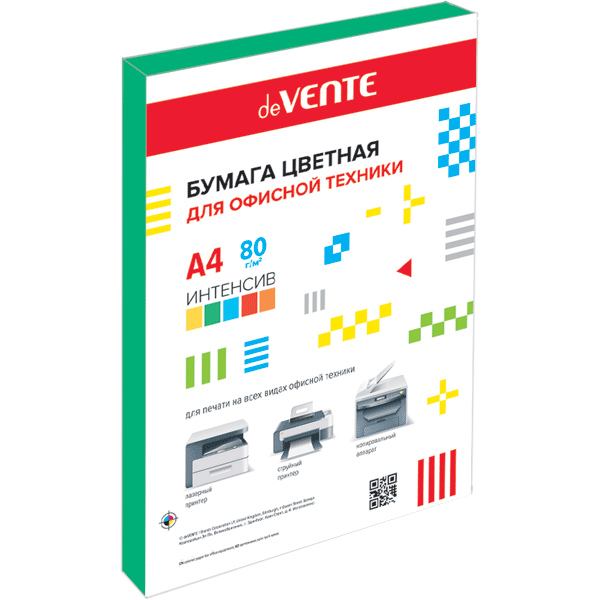 Бумага цветная для офисной техники "deVENTE" A4 100 л, 80 г/м², интенсив зеленый, в пластиковом паке