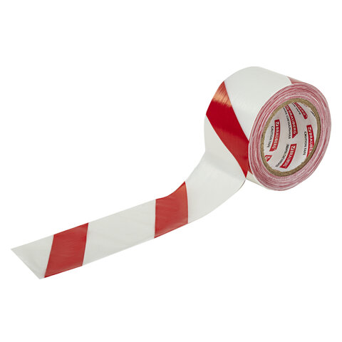 Лента оградительная сигнальная красно-белая, 75 мм х 200 м, BRAUBERG "Грандмастер", полиэтилен