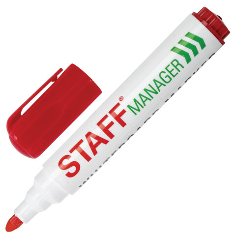 Маркер стираемый для белой доски КРАСНЫЙ, STAFF "Manager" WBM-491, 5 мм, с клипом