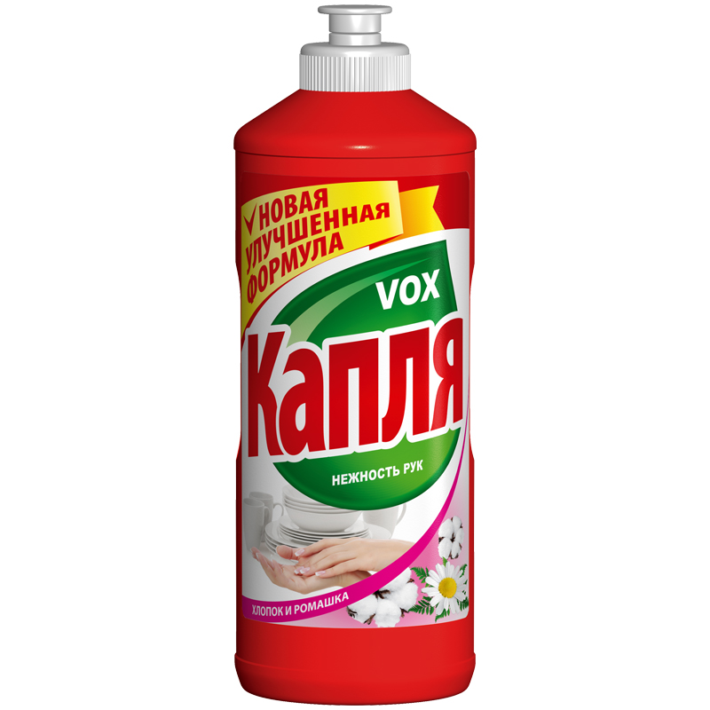 Средство для мытья посуды, 500 мл, КАПЛЯ VOX активный кислород, "Яблоко"