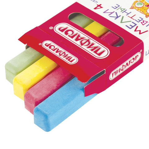 Мел цветной квадратный 4 штуки, ПИФАГОР, картонная упаковка, европодвес