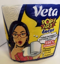 Бумага туалетная двухслойная Veta Pop Art Decor с рисунком, на втулке, 100% целлюлоза, 1*4 рулона