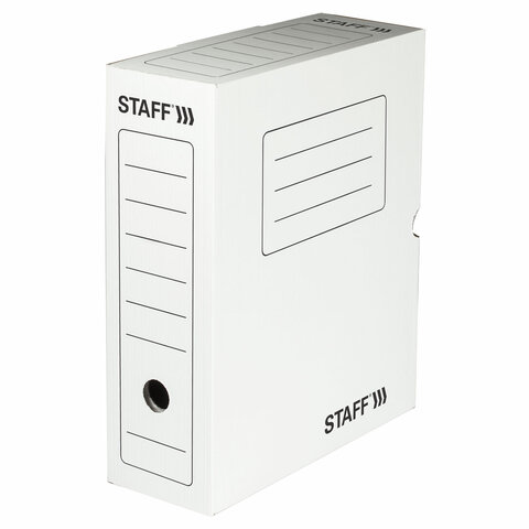Короб архивный с клапаном А4 (260х325 мм), 100 мм, до 900 листов, микрогофрокартон, БЕЛЫЙ, STAFF