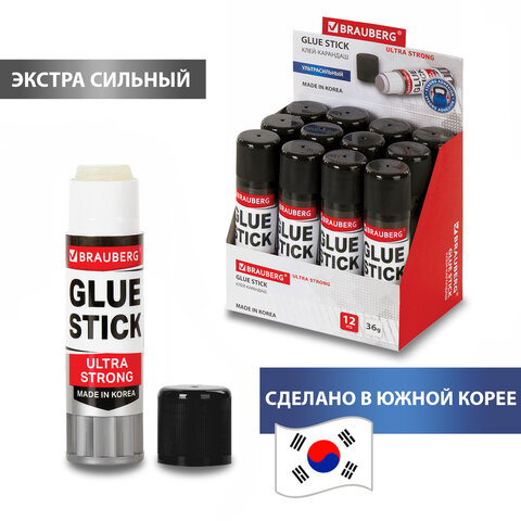 Клей-карандаш 36 г BRAUBERG ULTRA STRONG, УСИЛЕННАЯ ФОРМУЛА ЮЖНАЯ КОРЕЯ