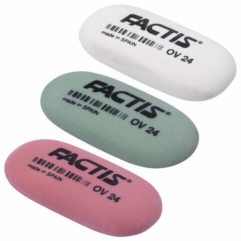 Ластик FACTIS OV 24, 49х24х9 мм, цвет ассорти, овальный, мягкий