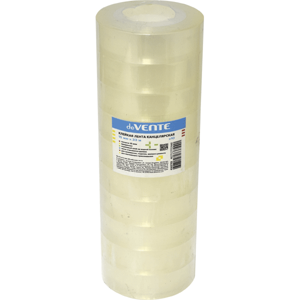 Клейкая лента канцелярская "deVENTE" прозрачная, 35 мкм, 15 ммx33 м, пластиковая втулка