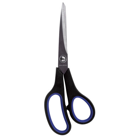 Ножницы BRAUBERG "Soft Grip", 216 мм, черно-синие, резиновые вставки, 3-х сторонняя заточка