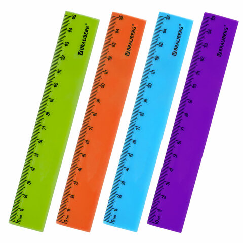 Линейка пластиковая 15 см BRAUBERG "NEON", непрозрачная, ассорти