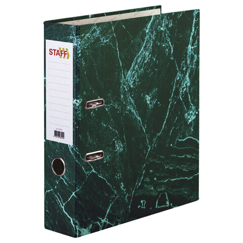 Папка-регистратор STAFF "Basic" БЮДЖЕТ с мраморным покрытием, 70 мм, без уголка, зеленая