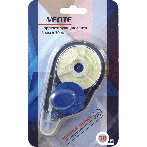 Корректирующая лента "deVENTE" 5 ммx30 м, синий полупрозрачный корпус, боковой аппликатор, в картонн