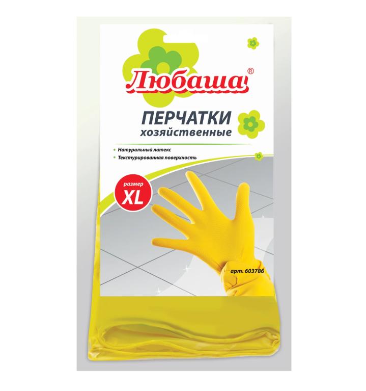 Перчатки МНОГОРАЗОВЫЕ латексные ЛЮБАША "ЭКОНОМ", хлопчатобумажное напыление, размер 9-10, XL (очень 