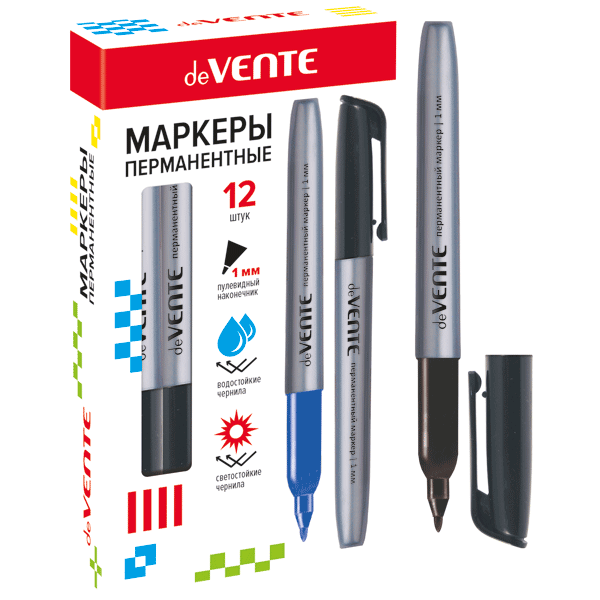 Маркер перманентный "deVENTE" круглый корпус, с клипом, пулевидный наконечник, ширина линии 1 мм, че
