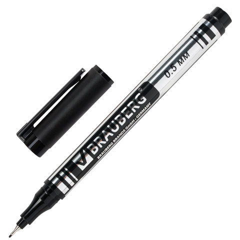 Маркер перманентный BRAUBERG "Jet", ЧЕРНЫЙ, 0,5 мм супертонкий металлический наконечник 