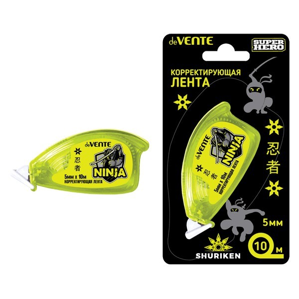 Корректирующая лента "deVENTE. SuperHero" 5 ммx10 м, полупрозрачный желтый корпус, фронтальный аппли