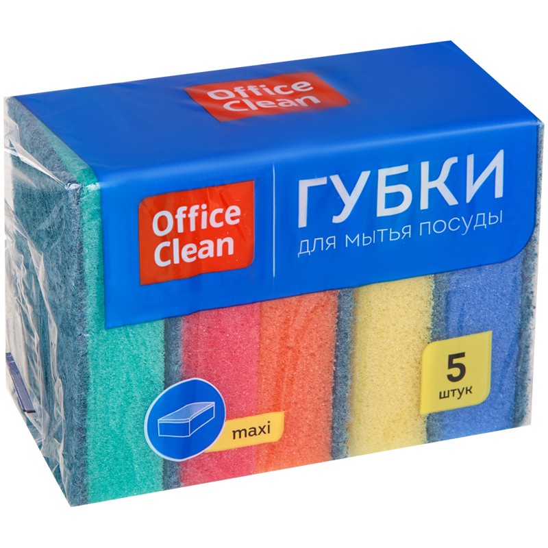 Губка д/посуды 90х65х27см OfficeClean "Maxi", поролон с абразивным слоем, 5шт.
