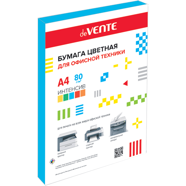 Бумага цветная для офисной техники "deVENTE. Intensive" A4 100 л, 80 г/м², интенсив синий, в пластик